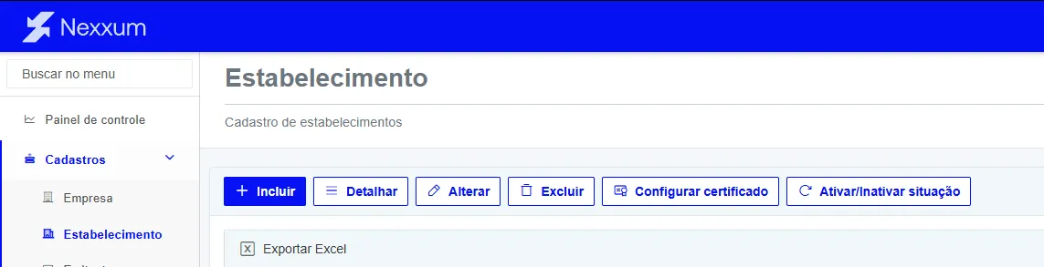 Ações disponíveis em estabelecimento