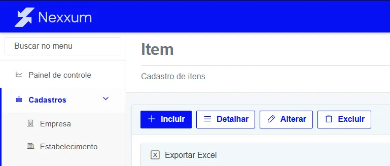 Ações disponíveis em Item