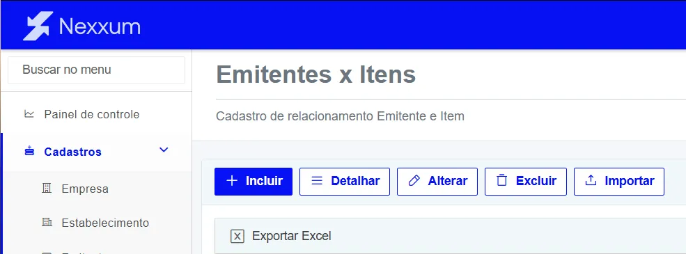 Ações disponíveis em Emitentes x Itens